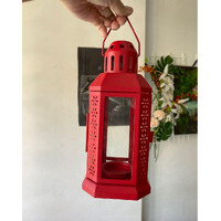 Red Metal Miners Lantern Summer Xmas Wedding Home Party Room Balconey Deck Decoration 21cm Tealight Candle thumbnail