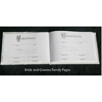 White Wedding Guest Book Register with Silver Pen Matching Stand Set 36 Lined Pages - White Ribbon and Diamante Bow Cover thumbnail