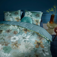 Bedding House Lou Blue Green Cotton Floral Quilt Cover Set Queen thumbnail