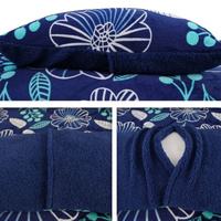 Ramesses Blue Flower Printed Sherpa Flannel Fleece Reversible Blanket Set Queen/King thumbnail