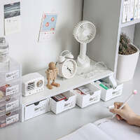 4 Pcs Set Stackable Desktop storage Box Drawer Transparent Plastic Stationery Cosmetic Organizer Box(White) thumbnail