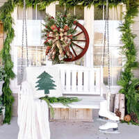 Christmas Red Wooden Wheel Wreath Front Door Hanging Garland Wall Decor(30*30cm) thumbnail