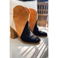 Black Colorblock Suede Heeled Ankle Booties - 39 EU thumbnail