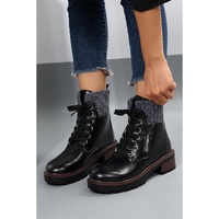 Black Knitted Patched Lace-up Heeled Ankle Boots - 40 EU thumbnail