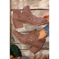 Red Sandalwood Cut Out Suede Pointed Toe Heeled Ankle Boots - 37 EU thumbnail
