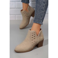Parchment Cut Out Suede Pointed Toe Heeled Ankle Boots - 37 EU thumbnail