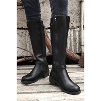Black Side Zipper Knee High Chunky Low Heel Boots - 37 EU thumbnail