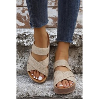 Beige Woven Cross Criss Hollowed Slip-On Slippers - 39 EU thumbnail
