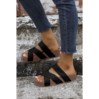 Black Woven Cross Criss Hollowed Slip-On Slippers - 38 EU thumbnail