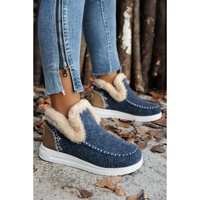 Blue Suede Stitching Patchwork Plush Lined Anklet Boots - 42 EU thumbnail