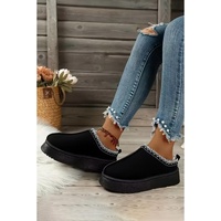 Azura Exchange Black Suede Contrast Print Round Toe Plush Lined Flats - 37 EU thumbnail