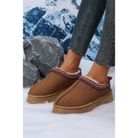 Chestnut Suede Contrast Print Round Toe Plush Lined Flats - 40 EU thumbnail