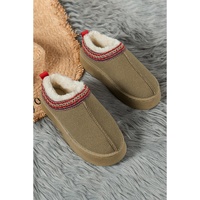 Sage Green Suede Contrast Print Round Toe Plush Lined Flats - 40 EU thumbnail