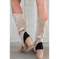 Coffee Suede Calf Length Chunky Heel Boots - 40 EU thumbnail