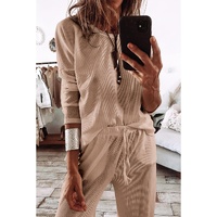 Parchment Textured Long Sleeve T Shirt and Pants Lounge Set - L thumbnail