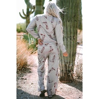 Gray Cowgirl Boots Printed Long Sleeve Top Pants Lounge Set - XL thumbnail