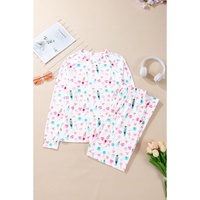 White Christmas Pattern Long Sleeve Top and Wide Leg Pants Set - M thumbnail