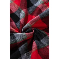 Red Christmas Checkered Pattern Loose Shirt and Pants Lounge Set - L thumbnail