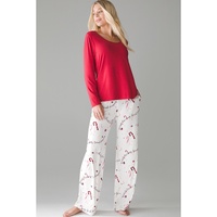 Red Solid Top and Christmas Pants Two Piece Lounge Set - L thumbnail