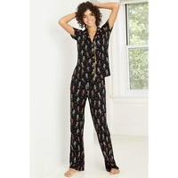 Black Halloween Pattern Short Sleeve Shirt Pajama Set - L thumbnail