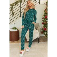 Green Christmas Candy Cane Printed Top and Pants Lounge Set - L thumbnail