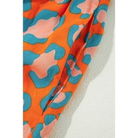 Orange Leopard Print Long Sleeve Shirt and Shorts Pajama Set - M thumbnail