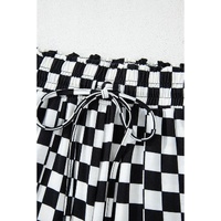 Black Checkered Print Long Sleeve Top and Pants Lounge Set - S thumbnail