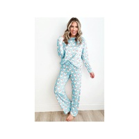 Sky Blue Santa Claus Striped Print Loose Fit Two Piece Lounge Set - XL thumbnail