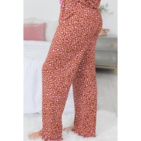 Brown Leopard Print Short Sleeve Shirt and Pants Pajamas Set - L thumbnail