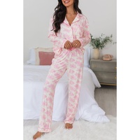 Pink Floral Long Sleeve and Pants Pajamas Set - 2XL thumbnail