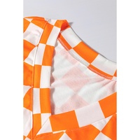 Orange Checkerboard Print V Neck Loose Tee and Shorts Lounge Set - L thumbnail