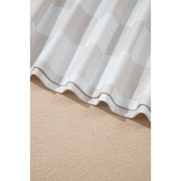 Beige Checkered V Neck Tee Drawstring Shorts Lounge Set - L thumbnail