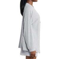 Light Grey 3 Pieces Rib Crop Camisole Matching Shorts Lounge Set with Cardigan - L thumbnail