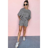 Black Checkered Top and Short Casual 2pcs Set - XL thumbnail