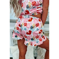Multicolour Floral V Neck Cami Top and Ruffled Shorts Lounge Set - M thumbnail