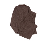 Brown Ribbed Knit Collared Henley Top and Pants Lounge Outfit - S thumbnail