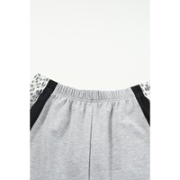 Gray Leopard Colorblock Patchwork Pullover and Shorts Set - S thumbnail