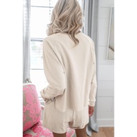 Apricot Letter Print Long Sleeve Top and Shorts Lounge Outfit - L thumbnail