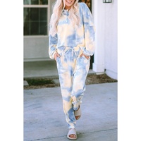 Multicolor Tie Dye Henley Top and Drawstring Pants Outfit - S thumbnail