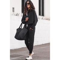 Black Drawstring Hoodie and High Waist Pants Lounge Set - L thumbnail