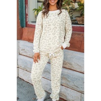 White Leopard Pullover and Drawstring Pants Lounge Set - S thumbnail