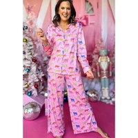 Pink Cheetah Print Shirt and Pants Pajama Set - L thumbnail