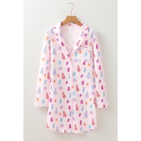 Pink Christmas Twinkle Tree Print Shirt Sleep Dress - L thumbnail