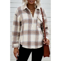 Azura Exchange Plaid Half Zip Sweatshirt with Chest Pocket - S thumbnail