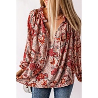 Azura Exchange Printed Split V Neck Blouse - M thumbnail