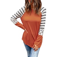 Azura Exchange Animal Print Long Sleeve Top with Striped Colorblock - M thumbnail