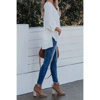 Azura Exchange V Neck 3/4 Sleeve High Low Hem Shirt - S thumbnail