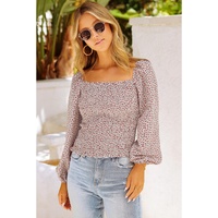 Azura Exchange Puff Sleeve Floral Smocked Top - S thumbnail