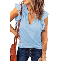 Azura Exchange Solid V Neck Butterfly Sleeve Tee - S thumbnail