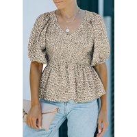 Azura Exchange Puff Sleeve Smocked Top with Floral Print - 2XL thumbnail